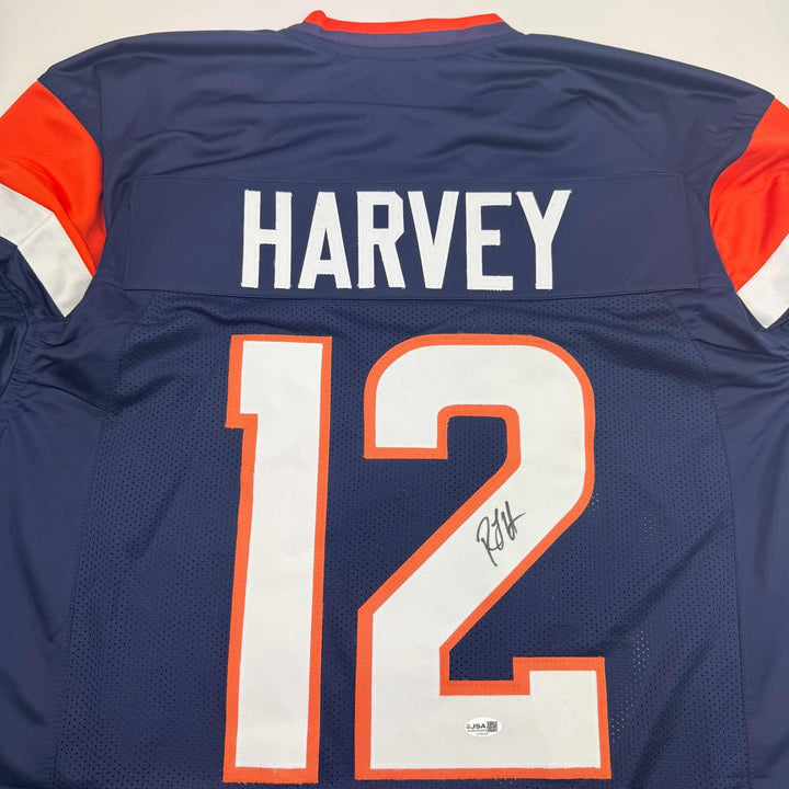 Autographed/Signed R.J RJ Harvey Denver Blue Football Jersey JSA COA
