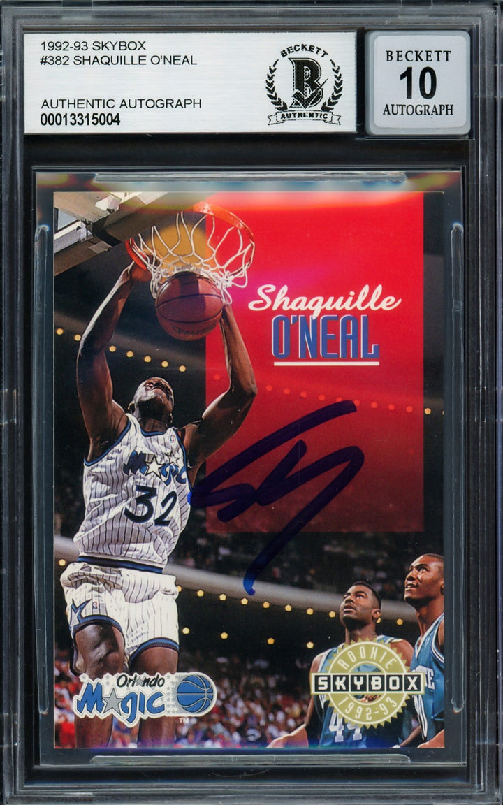 Shaquille O'Neal Signed 1992-93 Skybox RC 382 Orlando Magic Auto GM 10 Beckett