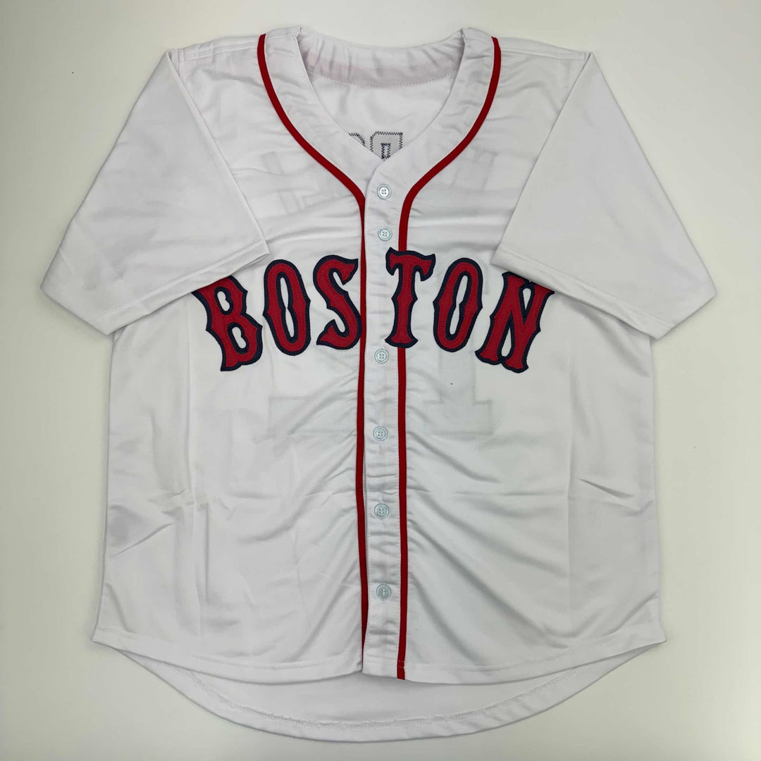 Autographed/Signed Mike Napoli Boston Red Sox White Baseball Jersey JSA COA