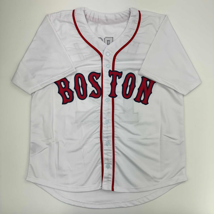 Autographed/Signed Mike Napoli Boston Red Sox White Baseball Jersey JSA COA
