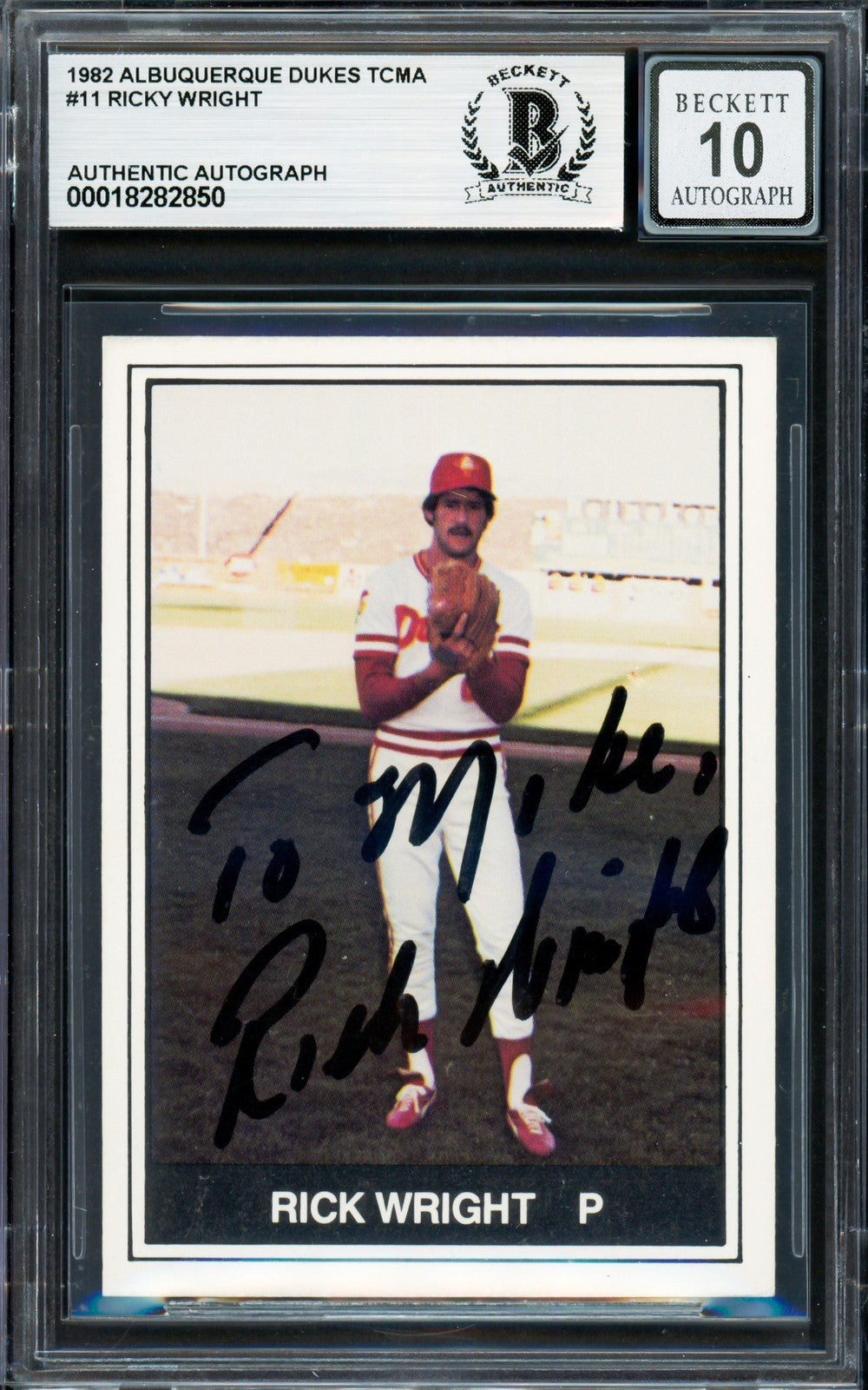 Rick Ricky Wright Auto 1982 TCMA Card 11 Albuquerque Dukes Sig 10 Mike Beckett
