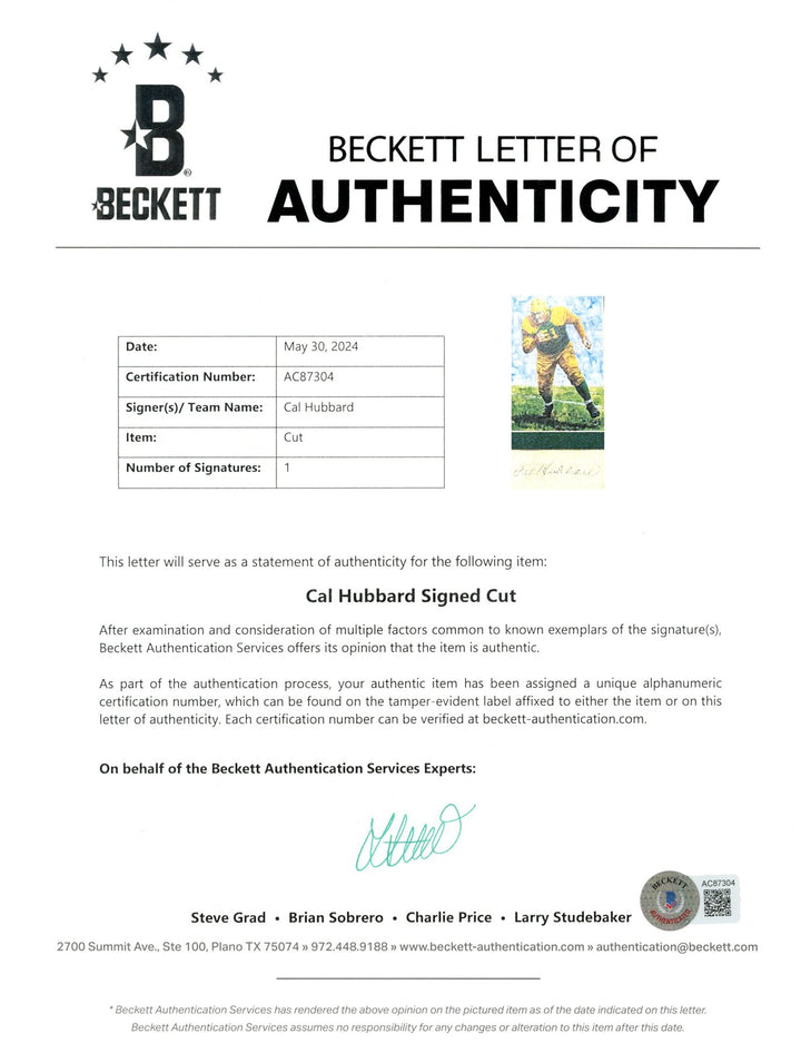 Cal Hubbard Signed Green Bay Packers Mat Cut Auto Goal Line Art Card BAS 55399
