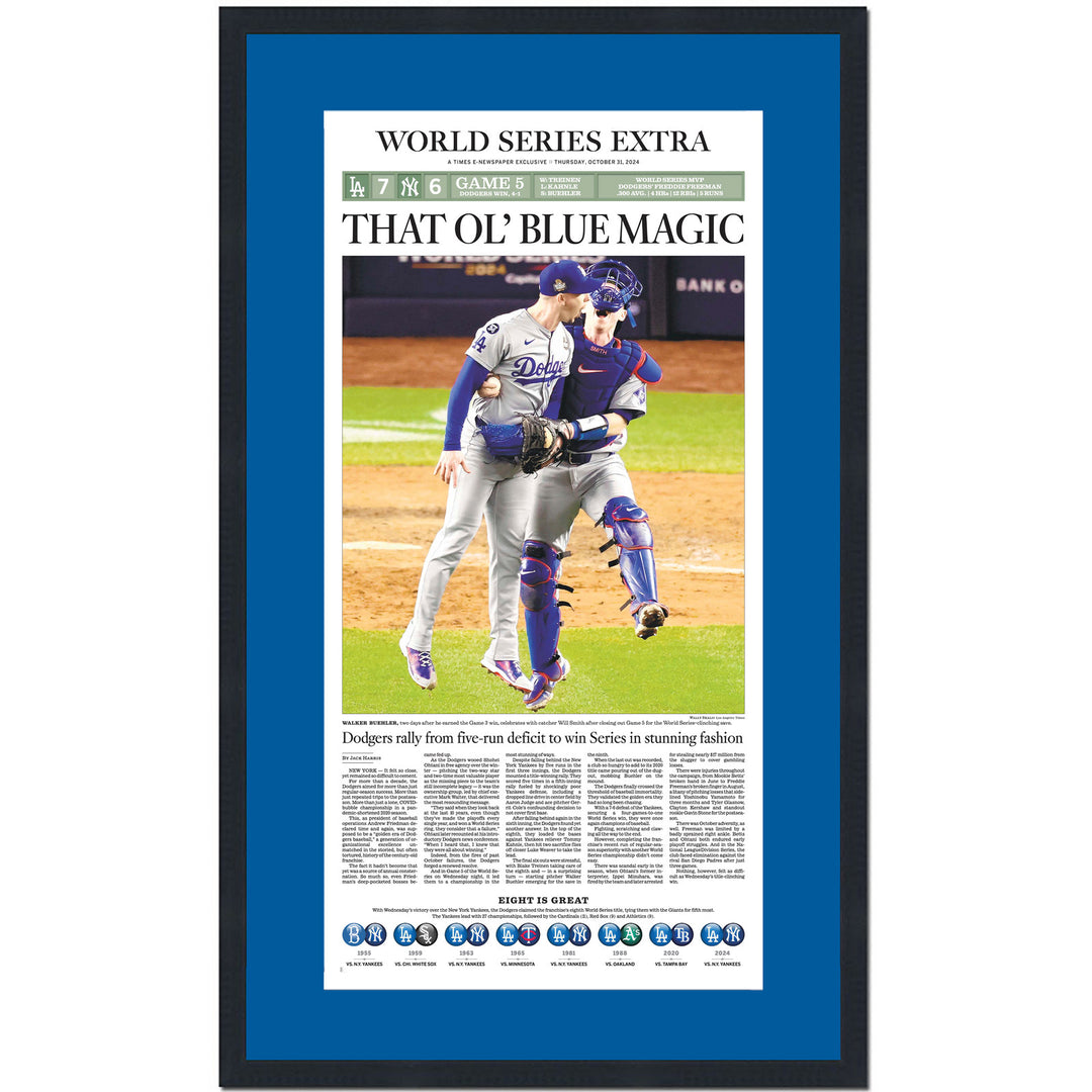Framed Los Angeles LA Times Dodgers 2024 World Series Newspaper Cover Photo