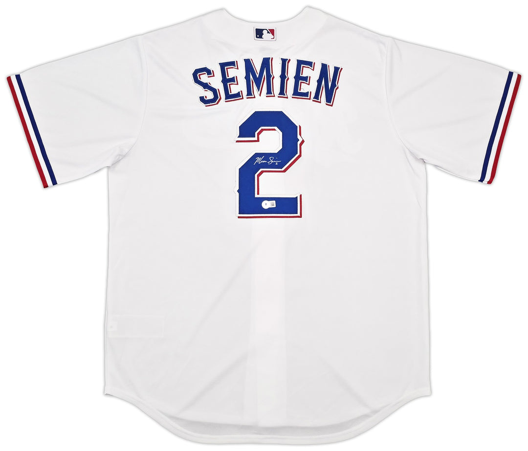 Texas Rangers Marcus Semien Signed White Nike Jersey Size L Beckett Wit