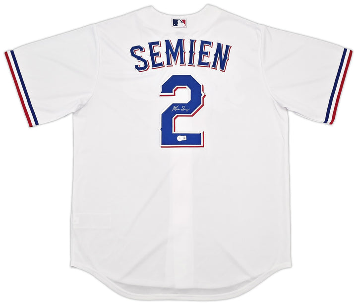 Texas Rangers Marcus Semien Signed White Nike Jersey Size L Beckett Wit