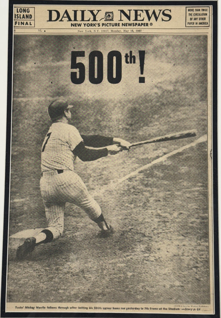 Mickey Mantle Ny Yankees 500th Hr Original Daily News Newspaper 5/14 1967 Framed