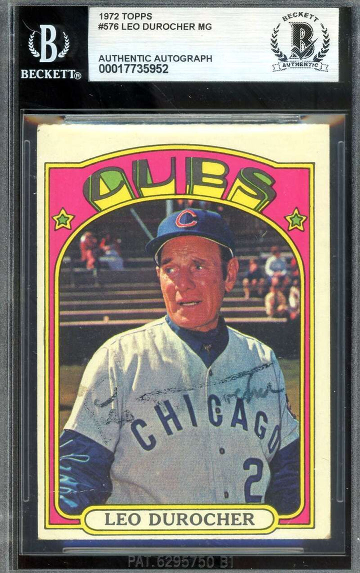 Leo Durocher Beckett BAS Vintage Signed 1972 Topps Cubs Autograph