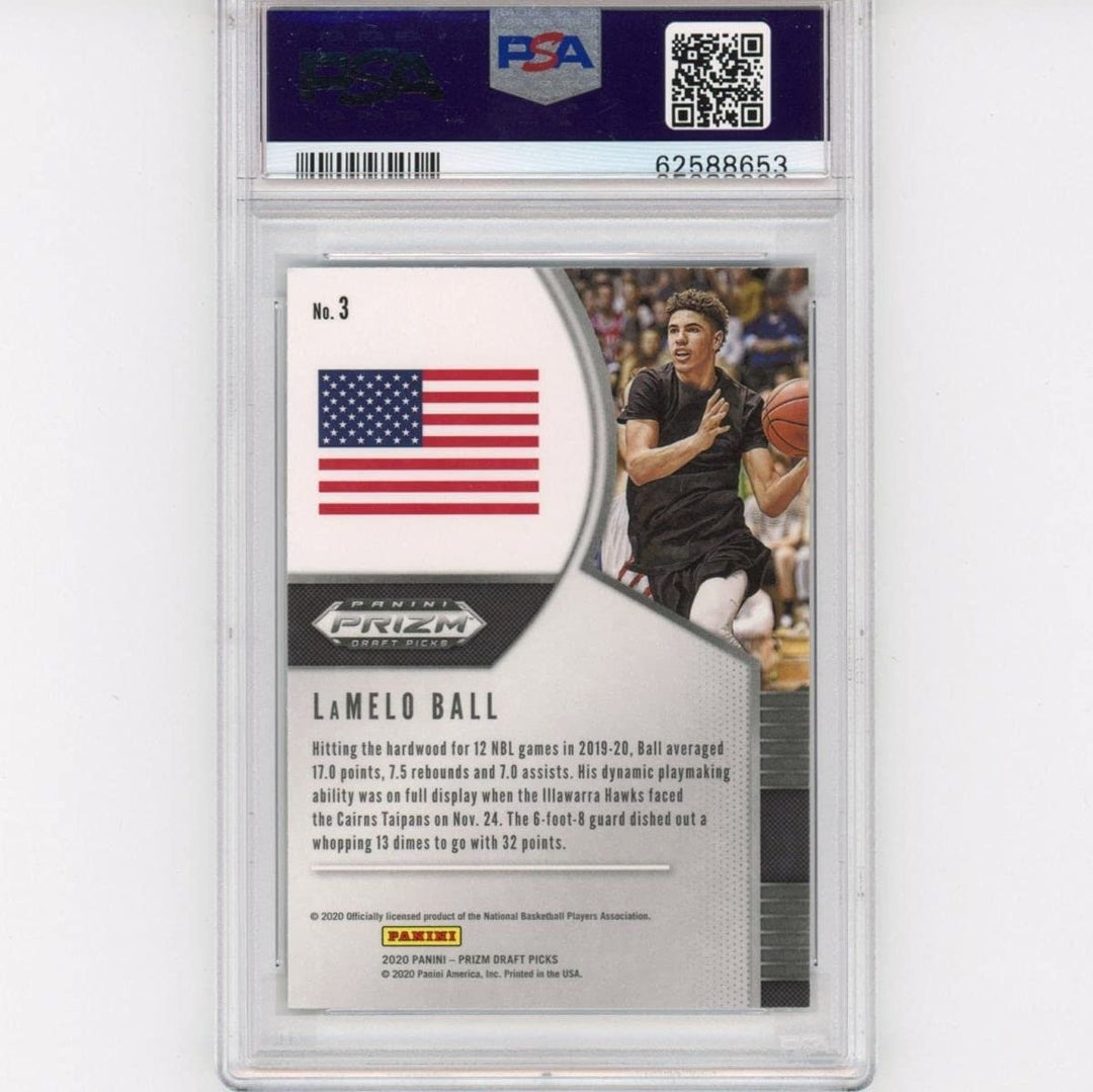 Graded 2020-21 Panini Prizm DP LAMELO BALL #3 Rookie RC Card PSA 10