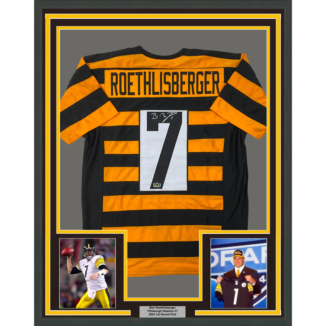 Framed Facsimile Autographed Ben Roethlisberger 33x42 Reprint Laser Auto Jersey