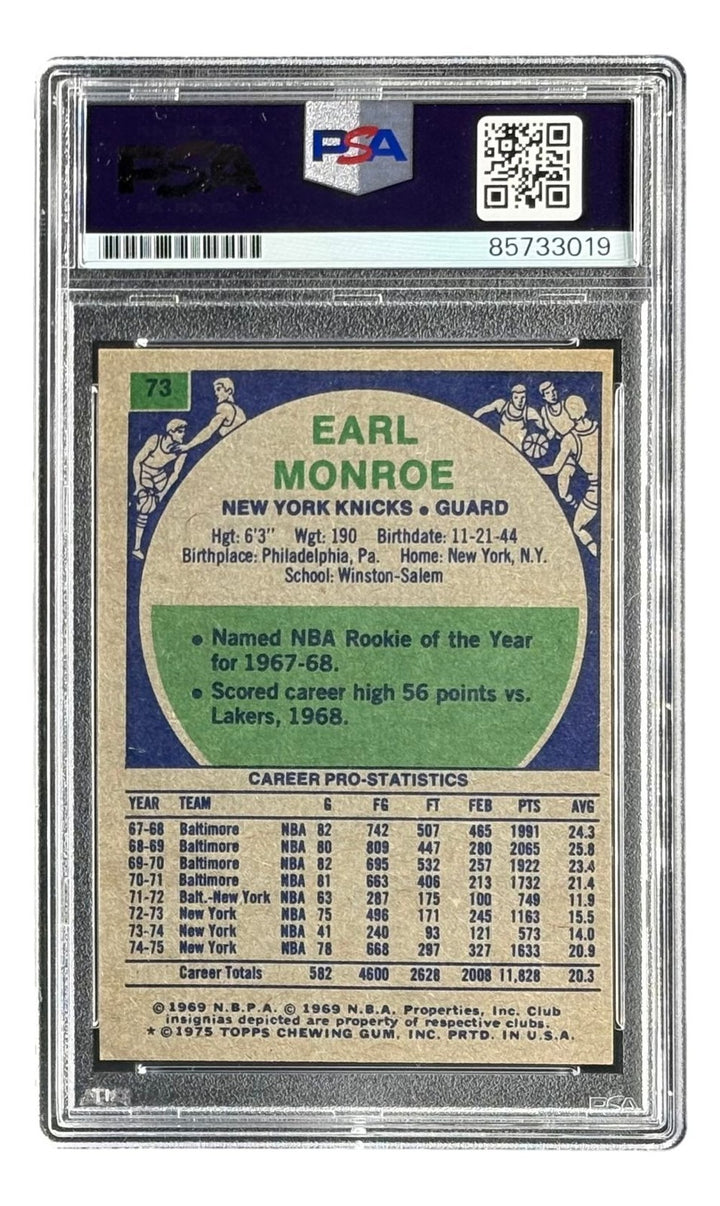 Earl The Pearl Monroe Signed 1975/76 Topps #73 Knicks Trading Card PSA/DNA