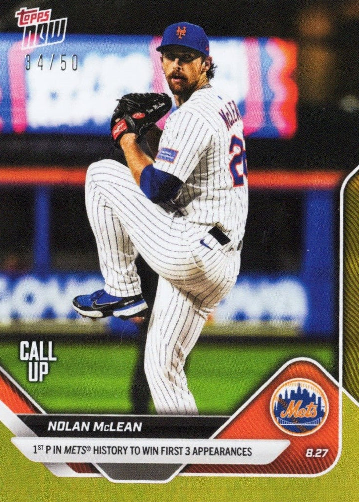 2025 Topps Now Nolan McLean #616 Gold Foil /50 New York Mets RC Card