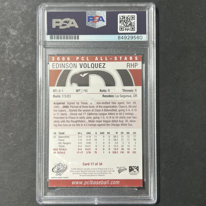2006 Multi-Aid #17 Edinson Volquez Signed Card PSA Slabbed Auto Rangers
