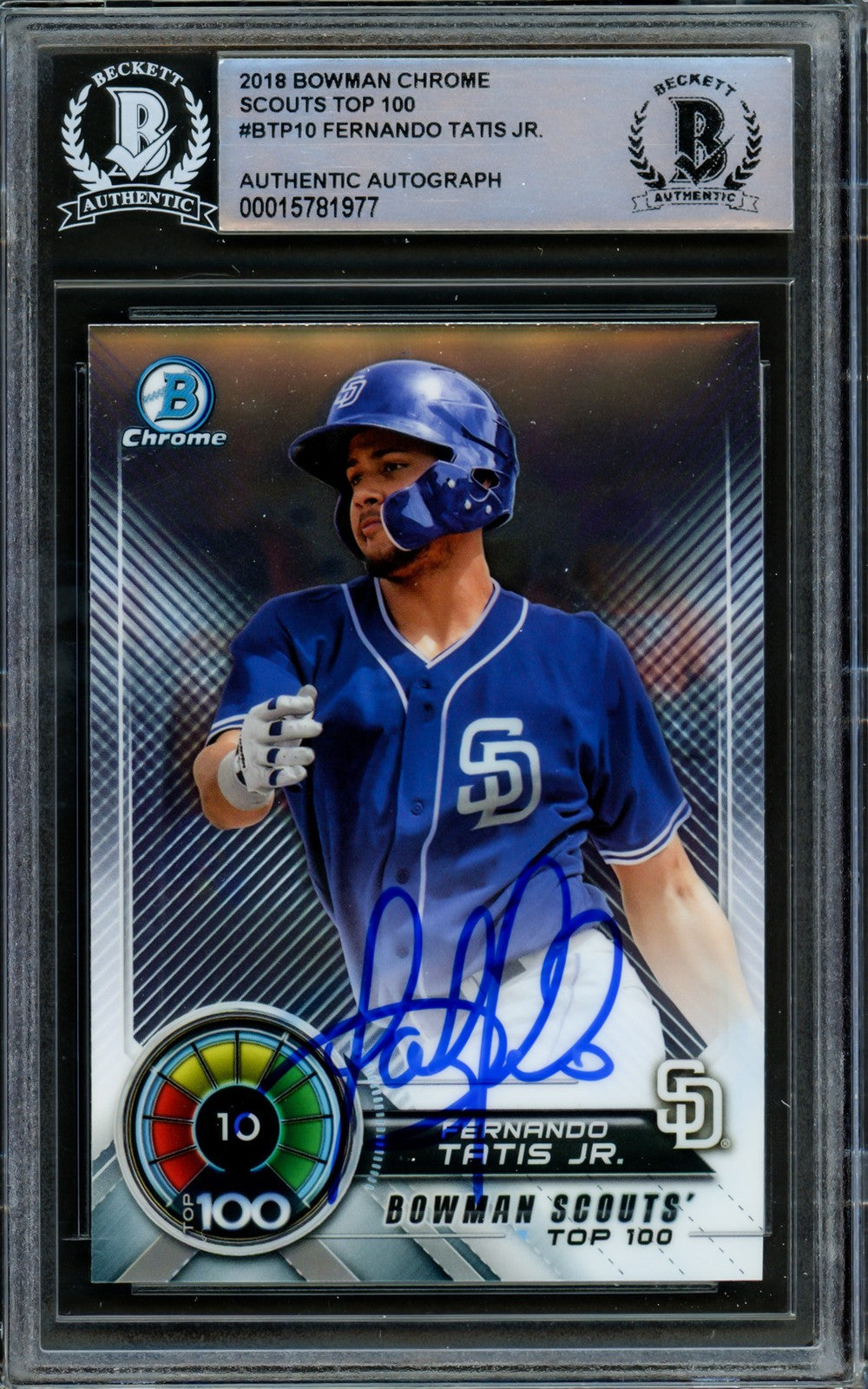 Fernando Tatis Jr. Signed 2018 Bowman Chrome Top 100 RC #BTP10 San Diego Padres