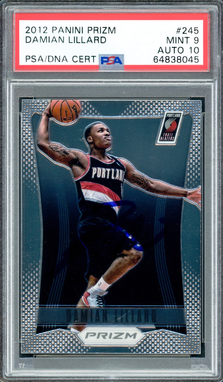 Damian Lillard Signed 2012-13 Panini Prizm RC 245 PSA 9 Sig 10 On Card PSA/DNA