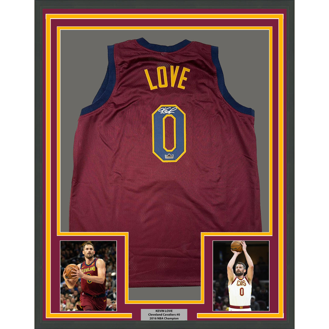 Framed Facsimile Autographed Kevin Love 35x39 Red Reprint Laser Auto Jersey