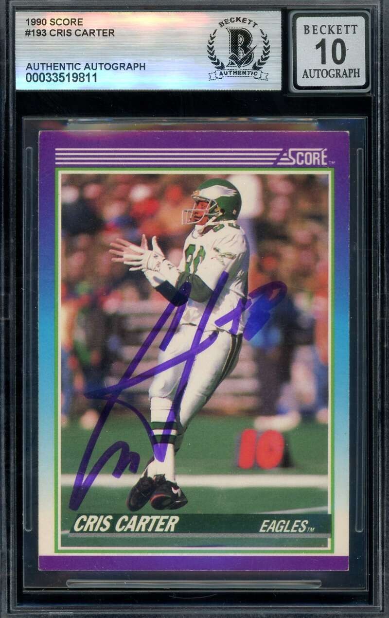 Cris Carter Gem Mint 10 Beckett BAS Signed 1990 Score Autograph