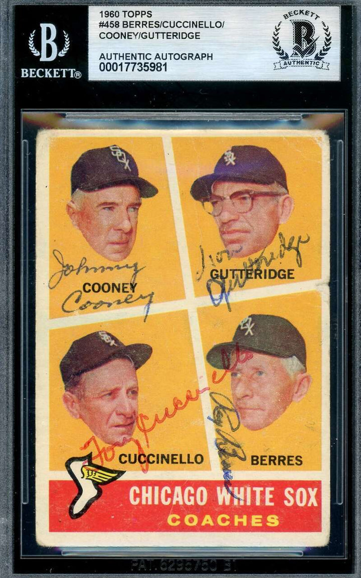 Berres Cuccinello Cooney Gutteridge Beckett BAS Signed by 4 1960 Topps Autograph