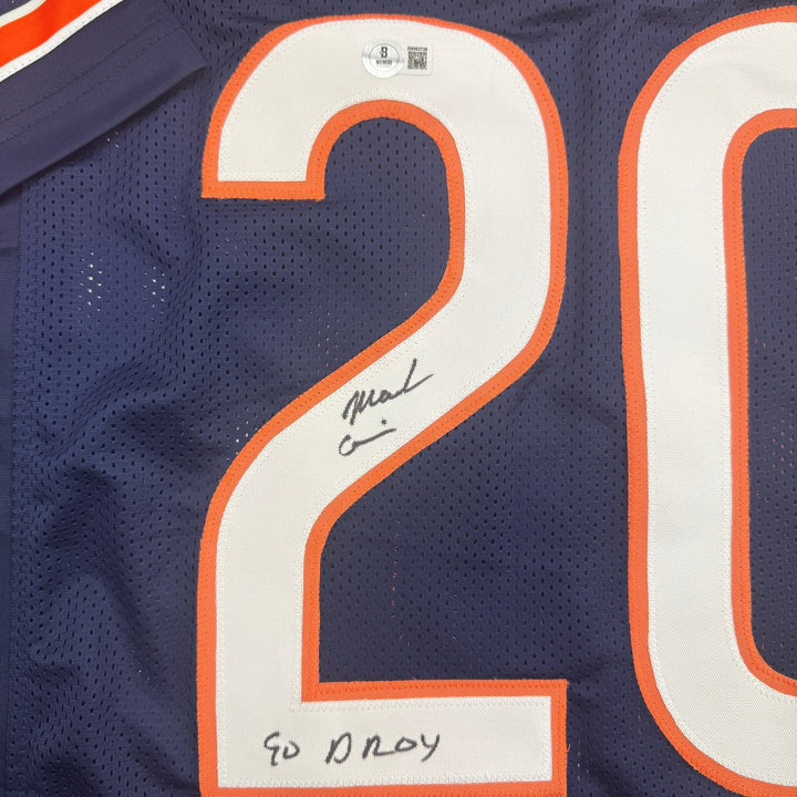 Autographed/Signed Mark Carrier "90 DROY" Chicago Blue Football Jersey JSA COA