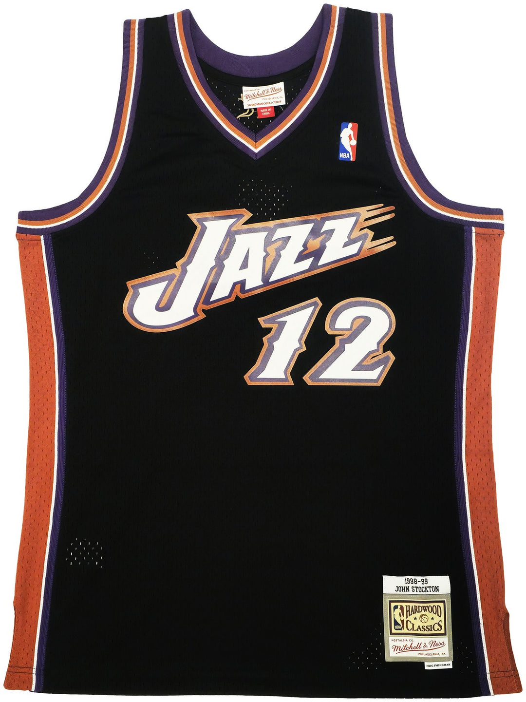 Jazz John Stockton Auto Black Auth Mitchell Ness 98-99 HWC Swingman Jersey L BAS