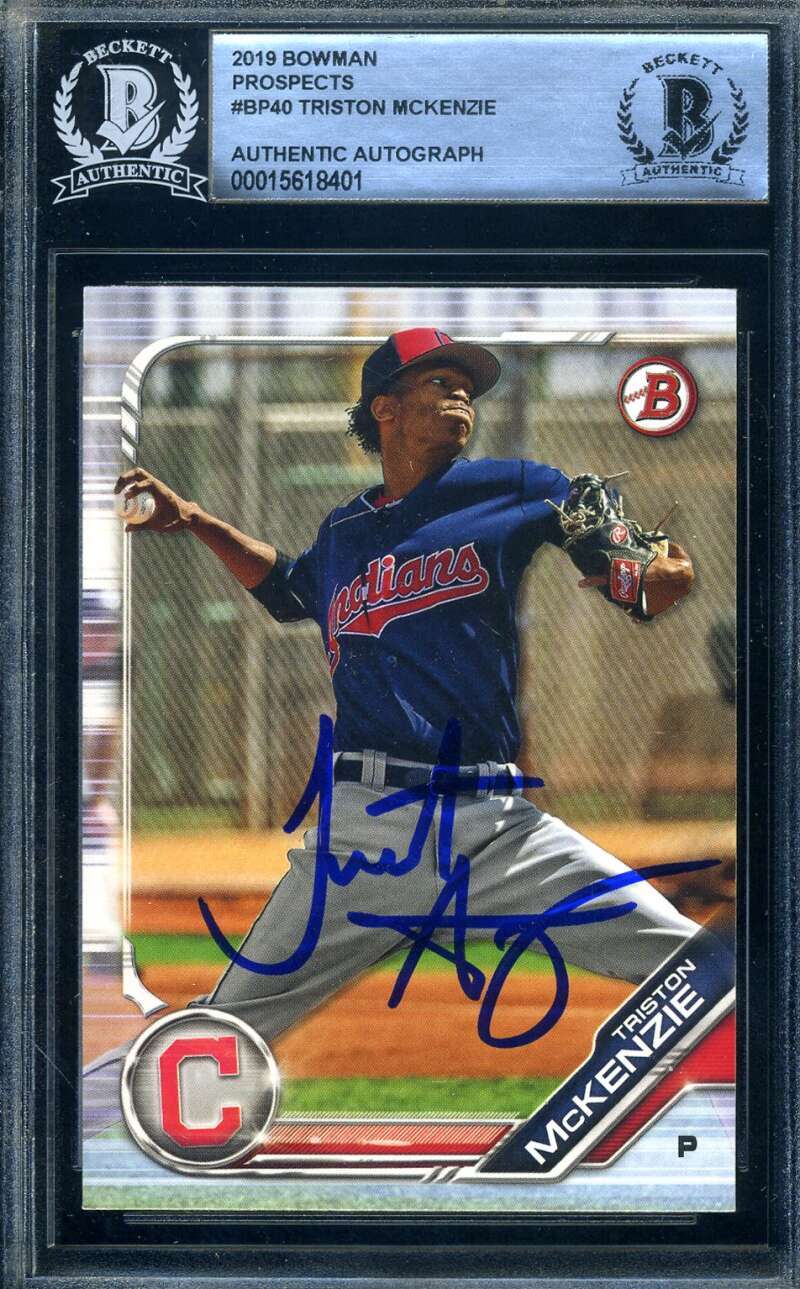 Triston McKenzie Beckett BAS Signed 2019 Bowman Prospects Rookie Autograph