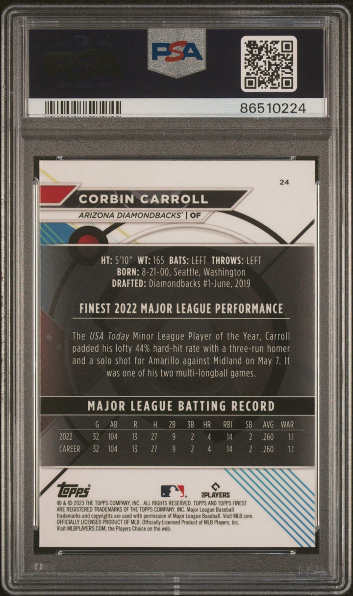 Graded 2023 Topps Finest Corbin Carroll #23 Rookie RC Baseball Card PSA 10