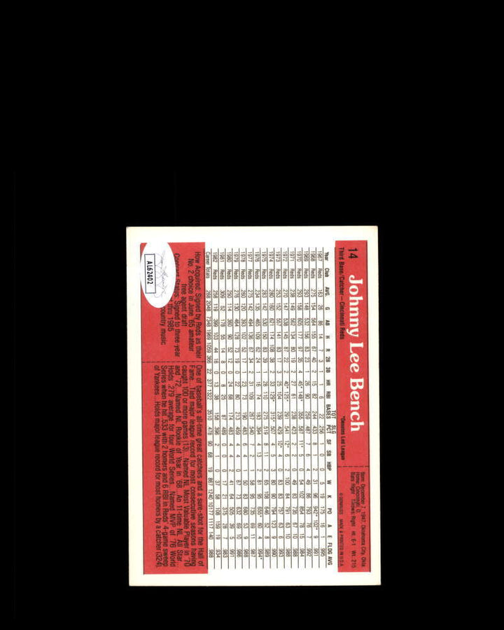 Johnny Bench JSA Coa Signed 1983 Donruss Action All Stars Autograph