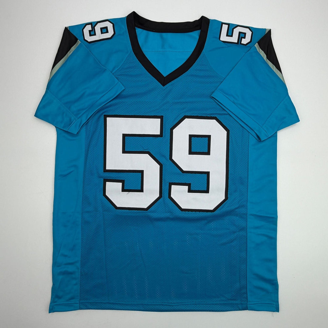 Autographed/Signed Luke Kuechly HOF 26 Carolina Blue Jersey Beckett BAS COA