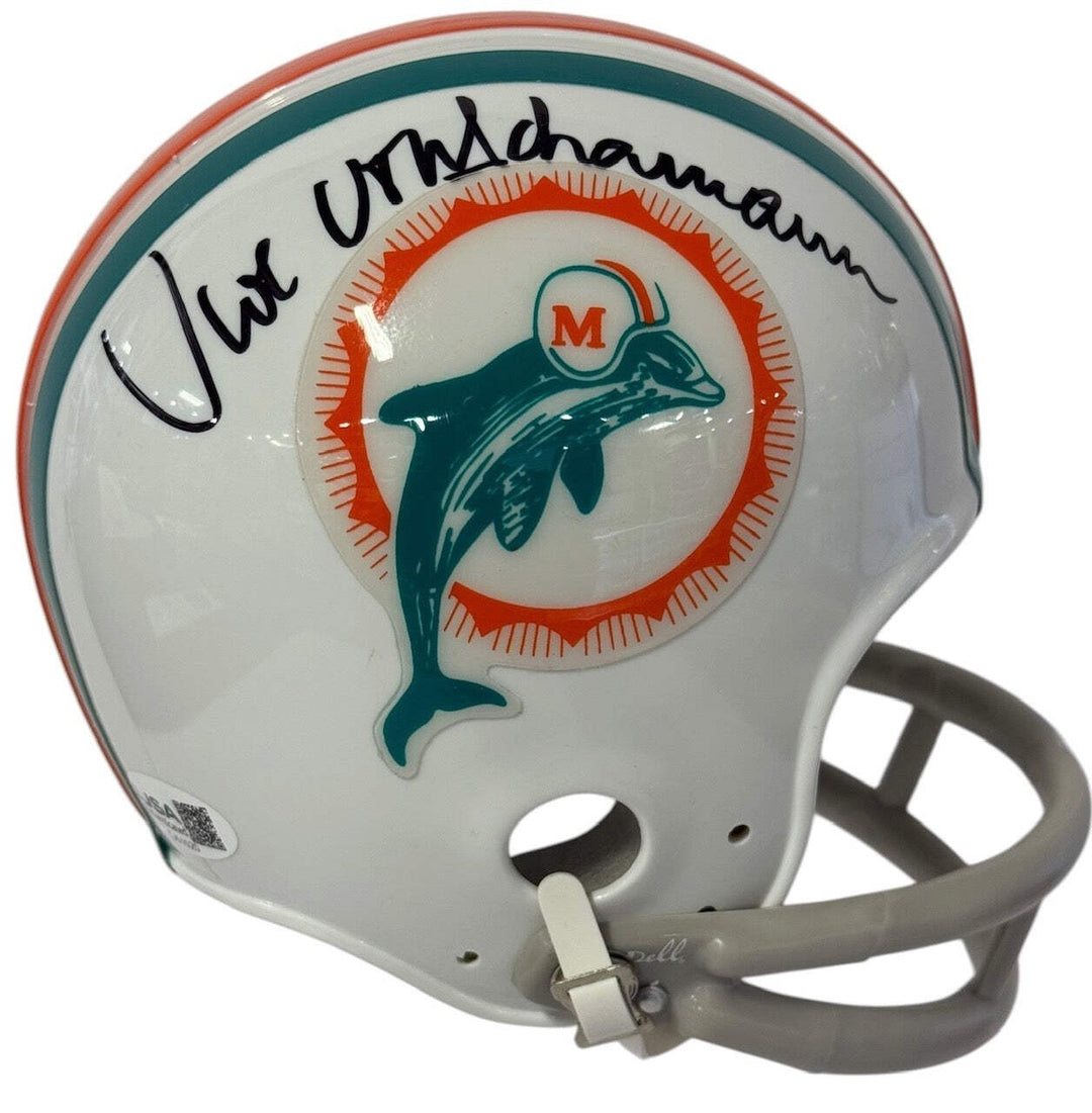 Uwe Von Schamann Autographed Miami Dolphins 2 Bar Mini Helmet (JSA)