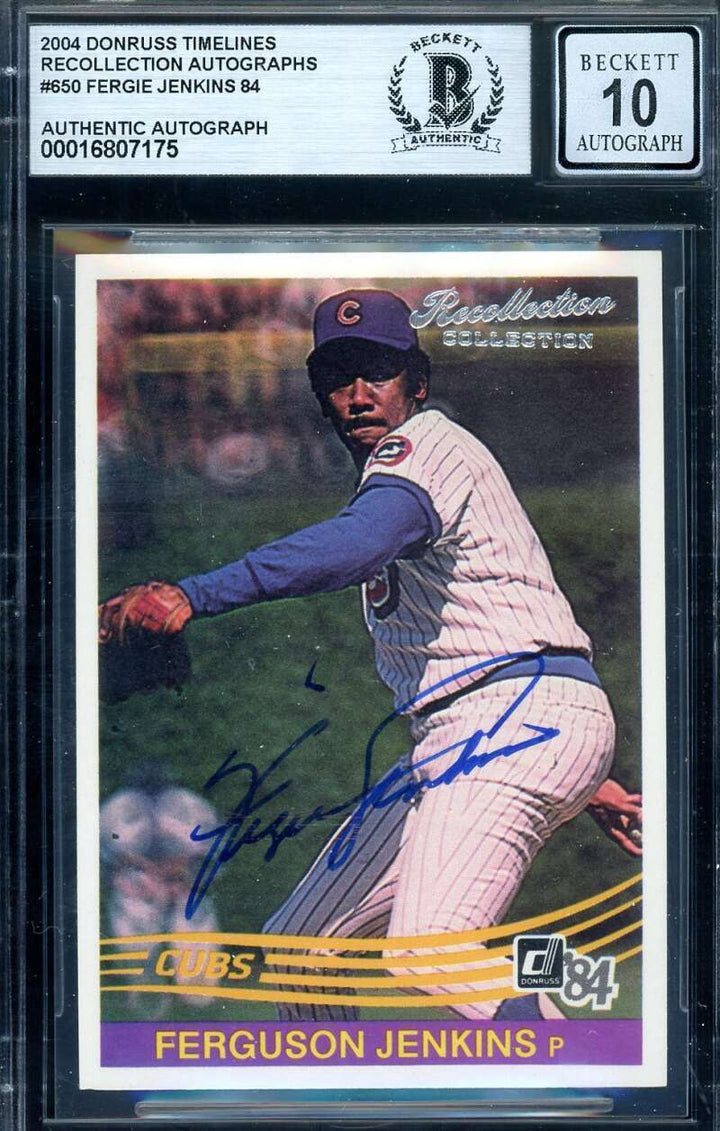 Fergie Jenkins Gem Mint 10 Beckett BAS Signed Recollection Collection 2004 Donru