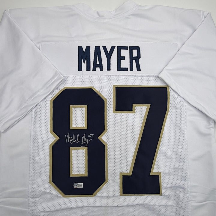 Autographed/Signed Michael Mayer Notre Dame White College Jersey Beckett BAS COA