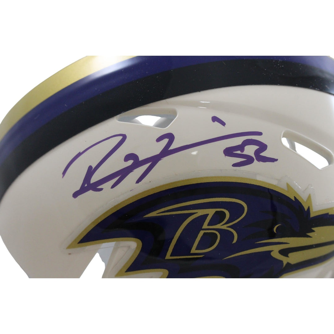 Ray Lewis Autographed Baltimore Ravens Retro Mini Helmet Beckett Witness 57538