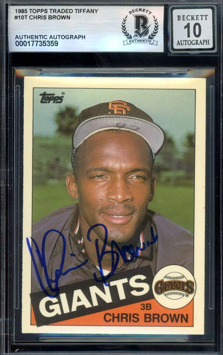 Chris Brown Gem Mint 10 Beckett BAS Signed 1985 Topps Traded Tiffany Autograph