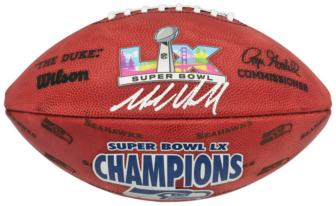 Mike Macdonald Signed Super Bowl LX Leather Football Seahawks BAS Witness