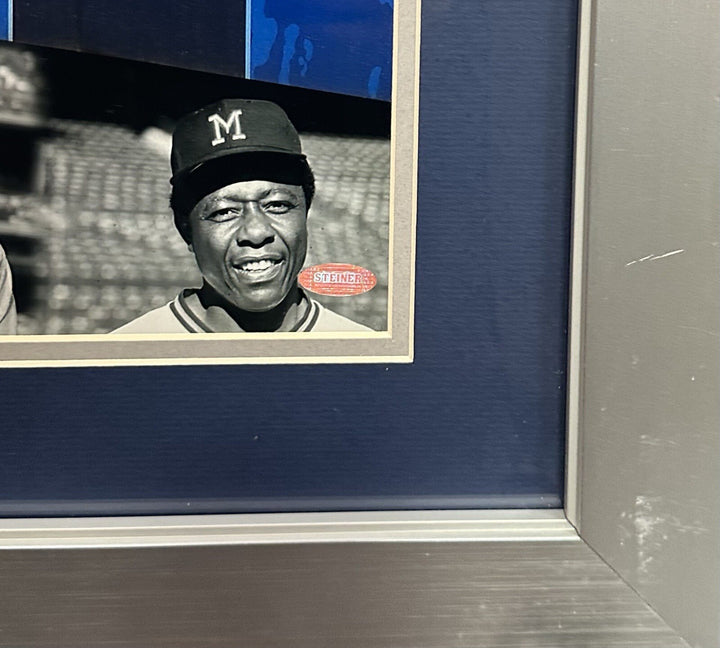 Hank Aaron Signed 16x20 Framed Career 715 Photo Braves Auto Steiner COA HOF