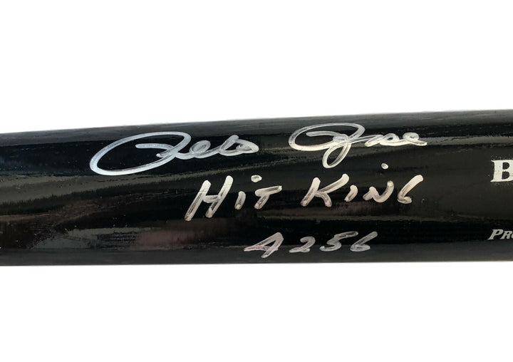 Pete Rose Signed Black Baseball Bat Inscribed "Hit King 4256" COA Radtke Reds