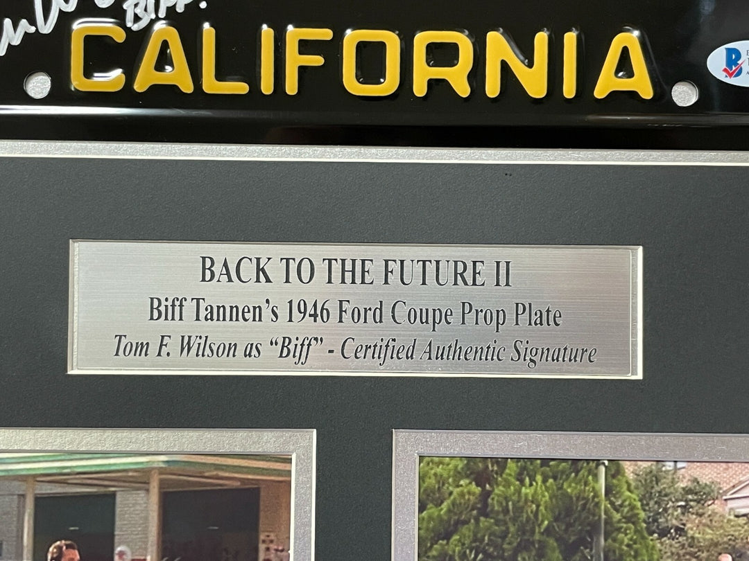 Back to the Future Signed Biff Tom F. Wilson Movie Car License Plate Framed BAS