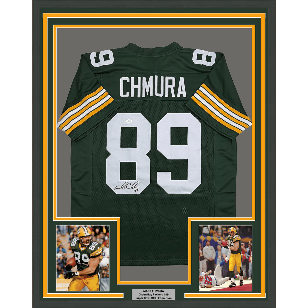 Framed Autographed Mark Chmura Green Bay Green Football Jersey JSA COA