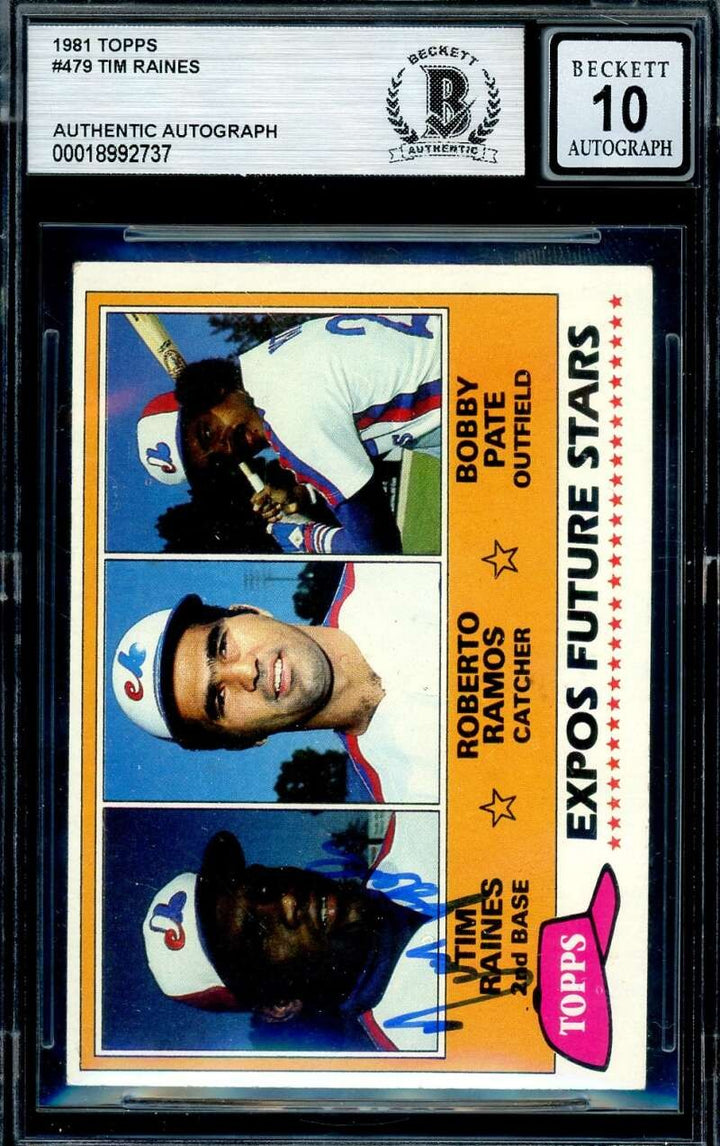Tim Raines Gem Mint 10 Beckett BAS Signed 1981 Topps Future Stars Rookie Auto
