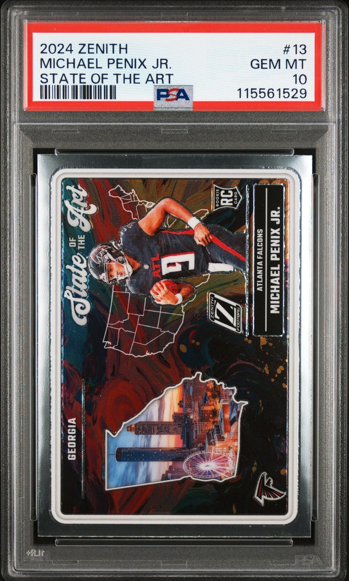Graded 2024 Panini Zenith Michael Penix #13 State of the Art RC Card PSA 10