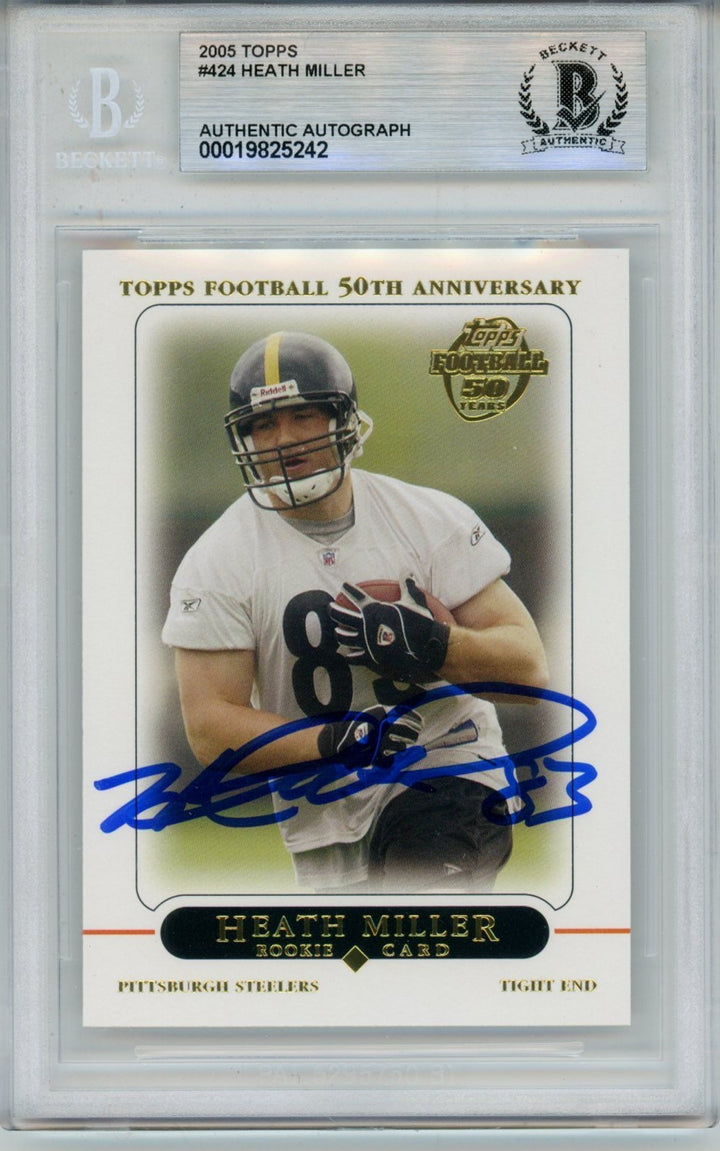 Heath Miller Autographed 2005 Topps #424 Trading Card Slab Beckett 57107