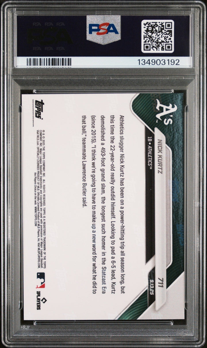 Graded 2025 Topps Now Nick Kurtz #711 Rookie RC Card PSA 10 Gem Mint