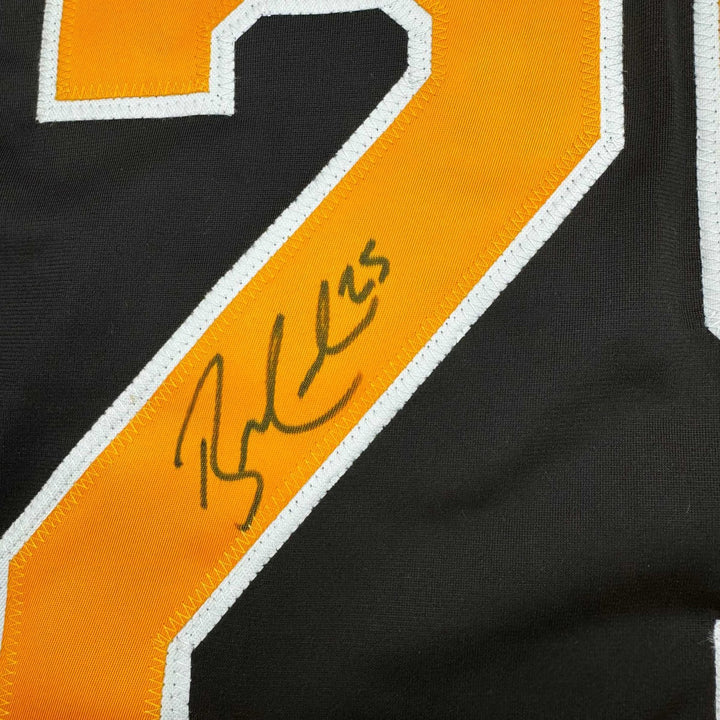 Framed Autographed/Signed Brandon Carlo 35x39 Boston Black Jersey JSA COA