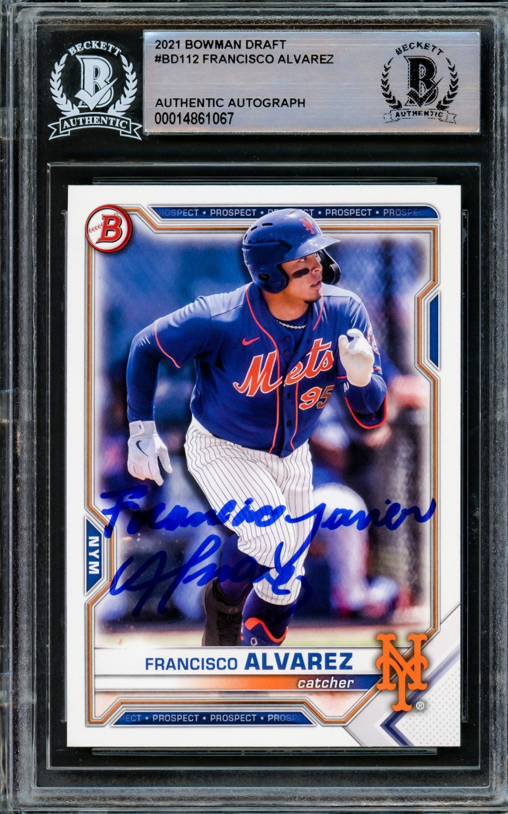 Francisco Alvarez Signed 2021 Bowman Draft RC BD-112 Mets Full Name Beckett