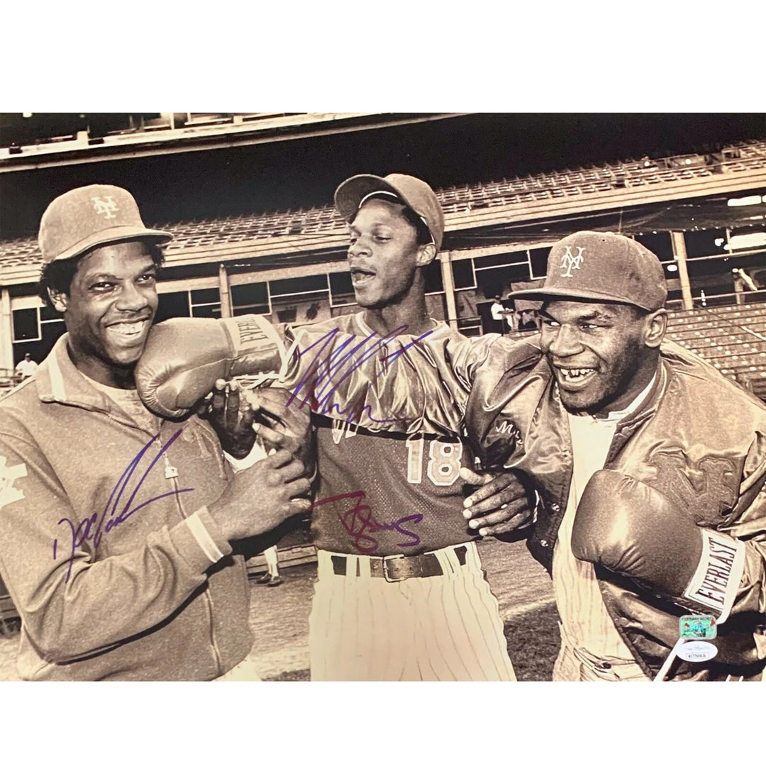 Autographed/Signed Mike Tyson Darryl Strawberry Doc Gooden 16x20 Photo JSA COA