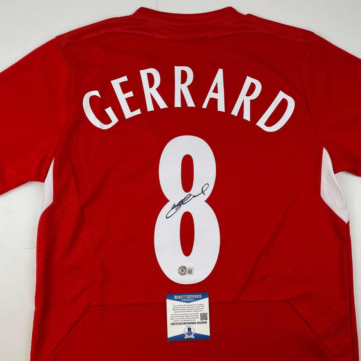 Autographed/Signed Steven Gerrard Liverpool Red Jersey Beckett BAS COA