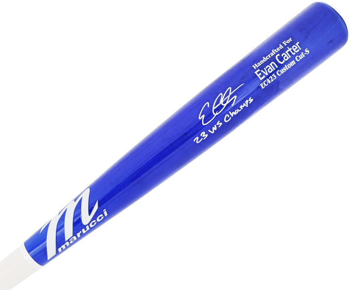 Evan Carter Auto Blue Marucci Player Model Baseball Bat Rangers 23 WS Champ BAS