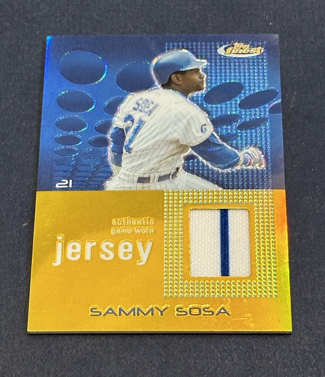 2004 Sammy Sosa Topps Finest Gold Refractor Game Worn 2-Color Jersey /50 Cubs MT