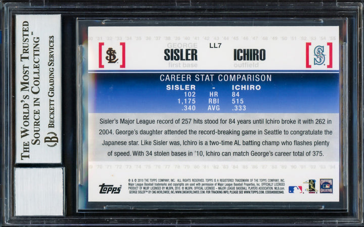 Ichiro Suzuki Auto 2009 Topps Legendary Lineage Card LL7 Sig 10 Sisler BAS
