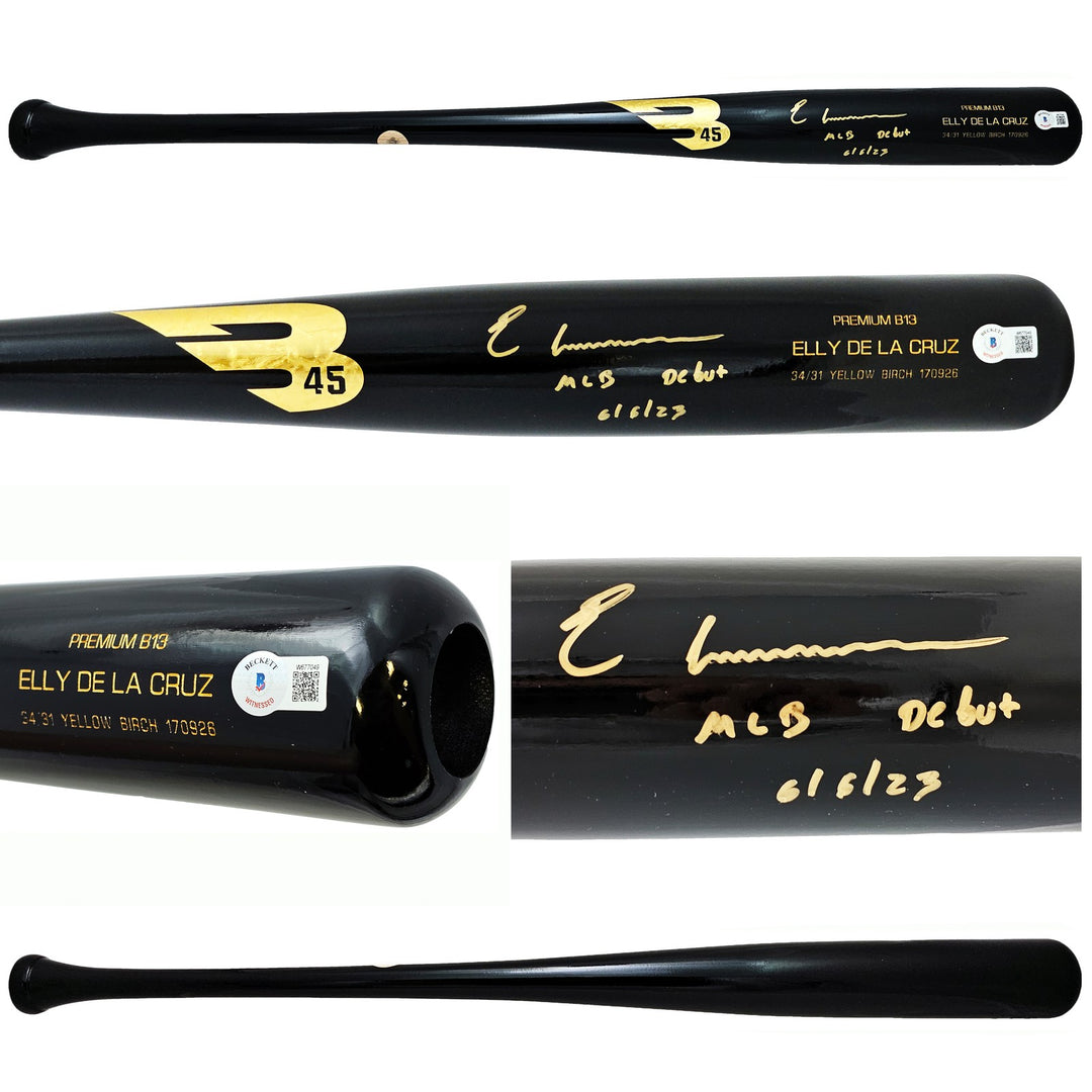 Elly De La Cruz Auto Black B45 Player Model Bat Reds "MLB Debut 6/6/23" Beckett