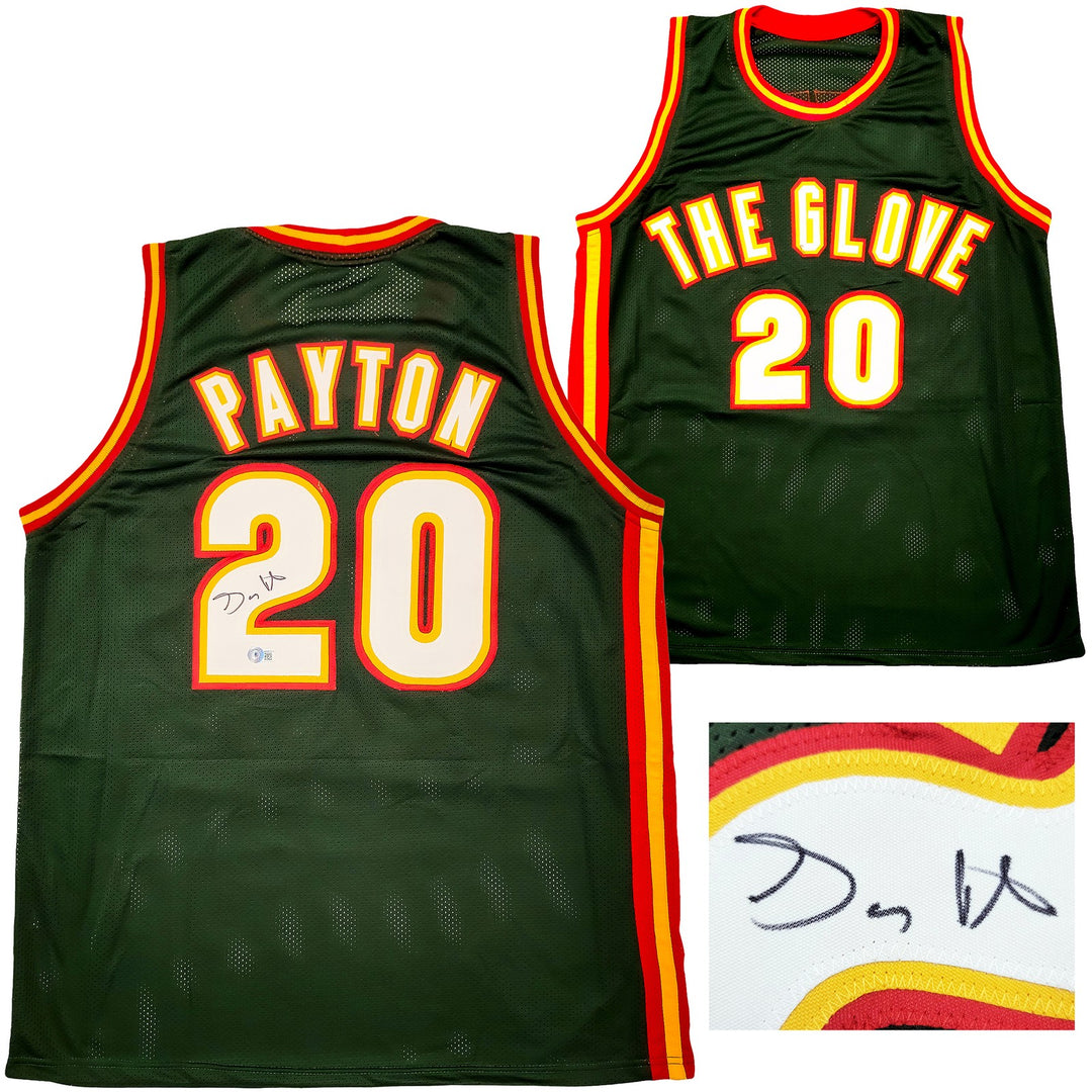 Seattle Supersonics Gary Payton Signed Dark Green & Red Jersey Beckett